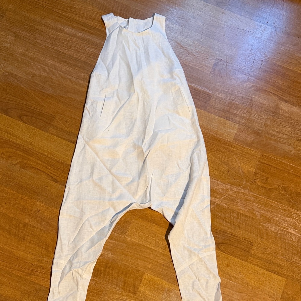 White Sleeveless Harem Jumpsuit - Relaxed Fit